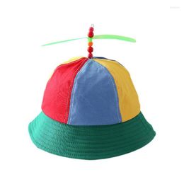 Hats 2023 Children Kids Cotton Helicopter Propeller Bucket Color Block Patchwork Dragonfly Beaded Summer Sun Protection Fisherman