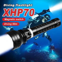 Flashlights Torches High Power Led Diving Flashlights XHP70 Super Bright Diving Torch Dive Flashlight Rechargeable Diving Flash Light Work Light 0109