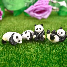 Decorative Figurines 4Pcs/set Cute Resin Panda Moss Micro Landscape Terrarium Figurine Decoration Funny Babies Ornament Fairy Garden