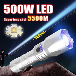 Flashlights Torches Super Bright 500W High Power Led Flashlights XHP360 Flashlight On The Battery 18650 Rechargeable Torch Lighting 5500M Power Bank 0109