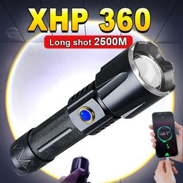 Flashlights Torches Super Bright XHP360 Led Flashlight High Power Flashlight 18650 Rechargeable Torch Light Waterproof XHP70 Tactical Camp Hand Lamp P230517