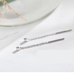 Dangle Earrings & Chandelier S925 Sterling Silver Square Ear Cord Fashion Stud For Women 2023 Trend Korean Style Jewellery