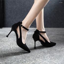Dress Shoes Women's Nice Suede Stiletto Small Size 33 Pointed Toe Buckle 5cm/7cm/8.5cm High Heels Large 41 42 43