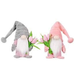 Christmas Decoration Spring Tulip Gnomes Plush Dwarf Doll Toy Home Kitchen Ornaments Mother's Day Gift 0109