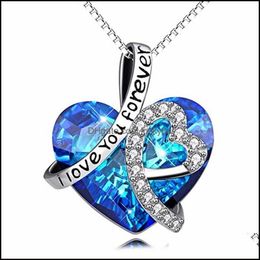 Pendant Necklaces Wholesale I Love You Engraved Heart Necklace Dainty Fashion Crystal Drop Delivery Jewelry Pendants Otjen