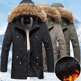 Men's Down Autumn Winter Velvet Parkas Jackets Men Outdoor Fashion Hooded Fur Collar Windbreaker Coats Mid-long Cotton Padded Outerwear