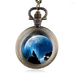 Pocket Watches Bronze Cool Wolf Animal Watch Quartz Pocket&fob Men Gifts For Children Birthday Gift Hours Clock Antique Acrylic