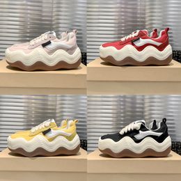 Top Designer Casual Shoes XHEYDAY Mens Womens Leather Rubber Thick Sole Wave Stripe Red Black Yellow High rise Dress Trainers Sneakers 35-44