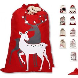 Christmas Decorations Gift Bags Large Organic Heavy Canvas Santa Sack Dstring Bag With Cartoon Letter Patterns Adjustable Length Fes Dhsfq