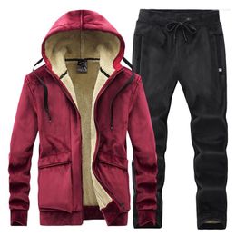 Treno masculino Suad Suor Suit Sweat Velvet Lamb Cashmere Fleece Warm Tracksuit Male Winter Hooded Fashion Sets Mens Hoodies calças 2023