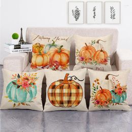 Pillow Pumpkin Pillowcase Thanksgiving Decorative Cover Letter Linen Christmas Case Square 45X45cm