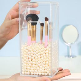 Storage Boxes Makeup Brush Box With Pearl Clear Acrylic Organizer Simple Small Sundries Case Cosmetics