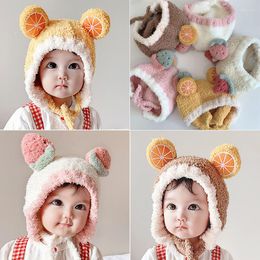 Hats Cute Fruit Ear Shape Baby Hat Winter Soft Warm Plush Boy Girl Caps Protection Kids Children Beanies Cap Bonnet