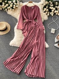 Women's Tracksuits Women 2023 Professional Shirt Waist Lotus Leaf Hem Top All-match Pleated Wide-leg Pants Fashionable Two-piece Suit Female