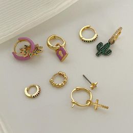 Hoop Earrings Minar Dainty Brass Gold Earring Sets Cute Zircon Cactus Cross Hoops Colourful Star Lock Huggie For Women