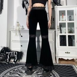 Women's Pants & Capris Sexy Lace Patchwork Trousers 2023 Mall Goth High Waist Flared Aesthetic Women Vintage Elegant Velvet Christmas