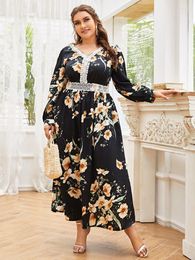 Plus Size Dresses TOLEEN Large Maxi Dress 2023 Spring Women Chic Elegant Floral Long Sleeve Turkish Party Evening Festival Robe Clothing