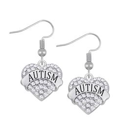 Dangle Earrings Factory Price Top Sale Alloy Crystal Hearts Shaped Puzzle Pieces Autism Earring & Chandelier