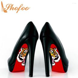 Dress Shoes Red Black Platform Stilettos High Heels Women Pumps Round Toe Slip On Large Size 14 15 Ladies Spring Mature Shofoo