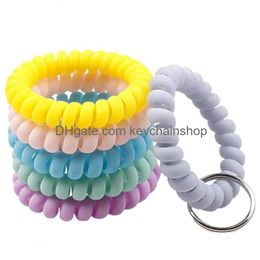 Key Rings Wrist Coil Keychains Wristband Spring Spiral Stretchy Holder Elastic Fashion Hairband Plastic Phone Rope Cord Wire Keyring Dh8Pn