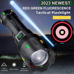 Flashlights Torches Brighest New Long Wick LED Flashlight With Power Bank Long Range High-power Telescopic Focusing Type-c Charging Tactical Torch 0109