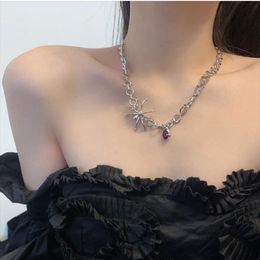 Pendant Necklaces Gothic Punk Spider Red Crystal Women For Korean Fashion Female Necklace Lady Party Jewellery