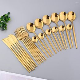 Flatware Sets Zoseil 24pcs Dinnerware Set Stainless Steel Gold Cutlery Mirror Silverware Knife Fork Spoon Tableware Dishwasher Safe