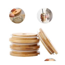 Drinkware Lid Bamboo Cap Lids 70Mm 88Mm Reusable Wooden Mason Jar With St Hole And Sile Seal Dhs Delivery Fy5015 Drop Home Garden Ki Dhvhr