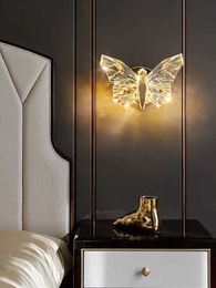 Chandeliers Nordic New bedroom bedside butterfly lamp Luxury home decoration salon luminaria Simple living room hallway wall light 0109