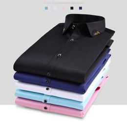 Men's Casual Shirts Non Iron Dress Slim Fit Long Sleeve Business Formal Shirt Male Soft Smooth Fashion Easy Care Wash And Wearl Men