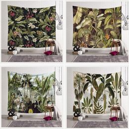 Christmas Decorations Vintage Floral Tapestry Wall Hanging Room Decoration Green Leaf Pattern Bedroom Tablecloth Lace Trim