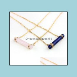 Pendant Necklaces Fashion Gold Color Natural Stone Geometry Pink Cylinder Statement Necklace For Women Brand Jewelry Drop Delivery Pe Ot4O8