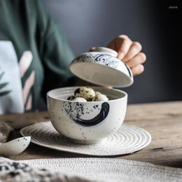 Bowls Creative Bowl With Lid Home Stew Pot Soup Cup Ceramic Japanese Dinnerware Steamed Egg Dessert