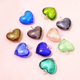 Decorative Figurines 5pcs 22mm Murano Glass Heart Silver Foil Craft Pendant Hanging Wedding Decor Supplies Lovely Jewellery Necklace Charm