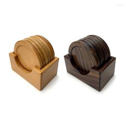 Table Mats Round Wood Insulated Saucer Mug Coasters Non-Slip Mat Wooden Placemat Tea Coffee Bar Cup Pad Drink Desktop