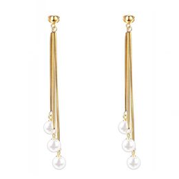 Dangle Earrings & Chandelier RIR Vintage Long Tassel Ear Wire Simulated Pearl Womens Drop White In Stainless Steel