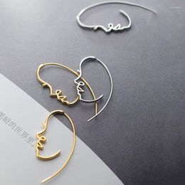 Hoop Earrings S925 Silver Unusual Female Japanese Style Simple Hollow Creative Face Fashion Big