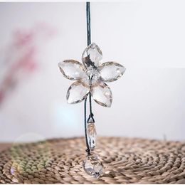 Interior Decorations Crystal Snowflake Car Pendant Rearview Mirror Decoration Supplies Five Leaf Flower 15 Cm Accessories For