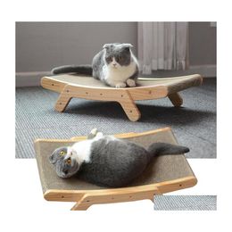 Cat Furniture Scratchers Wooden Scratcher Scraper Detachable Lounge Bed 3 In 1 Scratching Post For Cats Training Grinding Claw Toy Dhfji