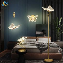 Chandeliers Modern Simple Crystal Butterfly LED Chandelier Bedroom Study Bedside Dining Wall Living Room Decoration Floor Lamps 0109