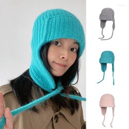 Berets Japanses Sweet Warm Ear Protection Wool Bucket Hats Female Autumn And Winter Knitted Hat Candy Colour Skullies Beanies Bonnet