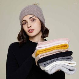 Berets VISROVER 9 Colorway Unisex Solid Cashmere Woman Winter Hat Soft Autumn Bonnet Warm Skullies Pompom Wholesales