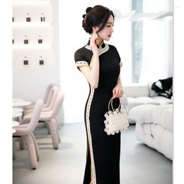 Ethnic Clothing Oriental Mandarin Collar Cheongsams Sexy Slim Lace Chinese Traditional Dress Black Elegant Qipao Vestidos Improved Formal