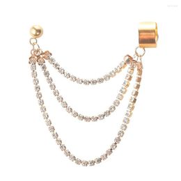 Backs Earrings MinaMaMa Stainless Steel Tassel Crystal Cuff For Women Trendy Rhinestone Ear Clip Jewellery