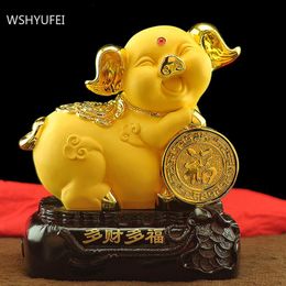 Decorative Figurines Objects & Chinese Zodiac Pig Sculpture Ornaments Resin Crafts Living Room Wine Cabinet Lucky Money Decorations Shop Hou