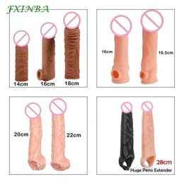Sex Toy Massager Fxinba New 14-28cm Realistic Penis Extender Sleeve Reusable Adults Toys for Men Delay Ejaculation Enlargement