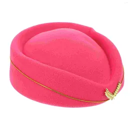 Berets Hat Stewardess Cap Air Attendant Flight Hostess Costume Women Pillbox Wool Cosplay Airline Beret Frenchpilotka Cabin Crew Side