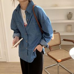 Women's Blouses Vintage Denim Shirt Women Spring Version Loose Long-sleeve Stack Wearing Inner Jacket Jean Coat Button Up