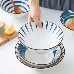 Bowls 7 Inch Bamboo Hat Bowl Japanese Style Ceramic Rice Noodle Salad Soups Porcelain Tableware Underglaze Color CZY5895