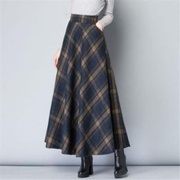 Skirts Mom High Waist Woolen Plaid Autumn Winter Women's Plus Size Wool Maxi Female Fashion Casual Long Streetwear